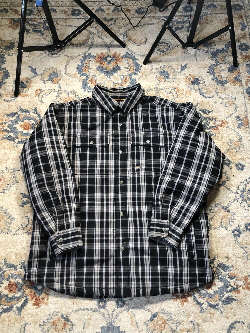 Ariat Rebar Shirt Jacket Mens 2XL Black Gray Plaid Flannel Snap Front Workwear
